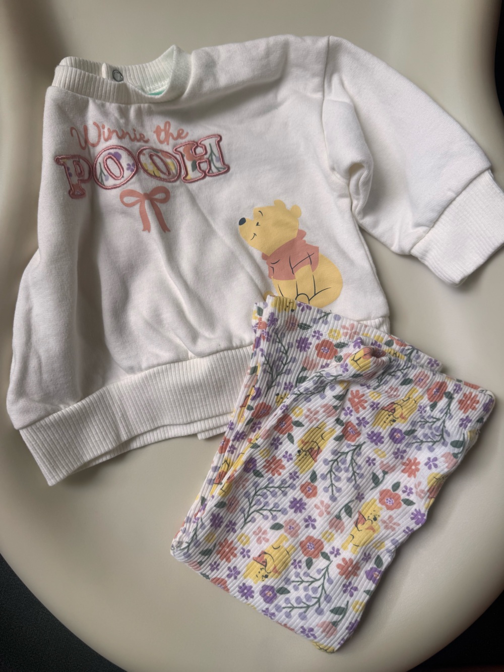 Disney Cream Pullover & Pastel Floral Ribbed Pants Set